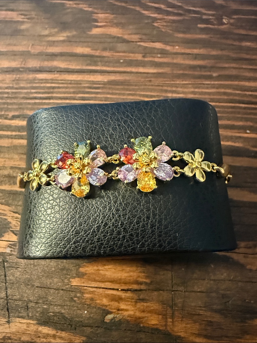 Gold-Plated Multicolor Floral Gemstones Crystal Bracelet - Women Jewelry